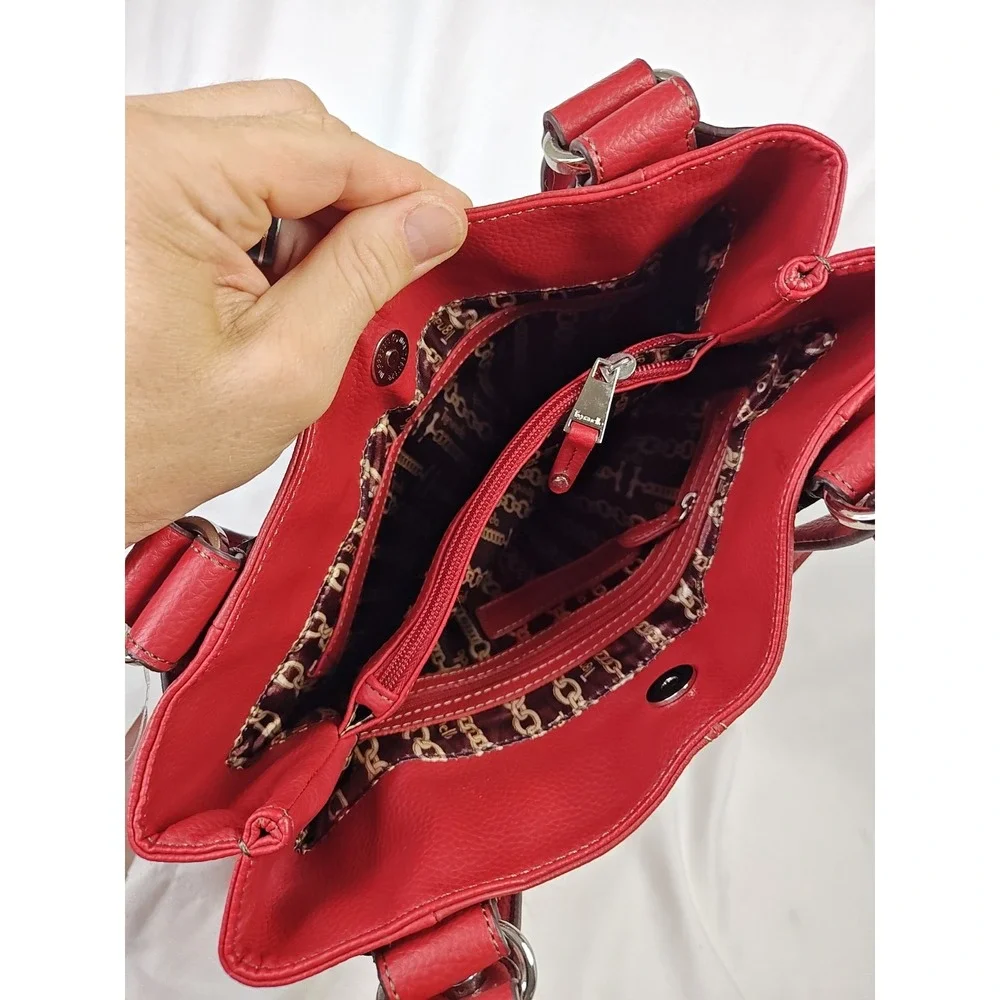 Tignanello Red Leather Perfect 10 Studded Shopper Tote Shoulder Bag NWT T98530